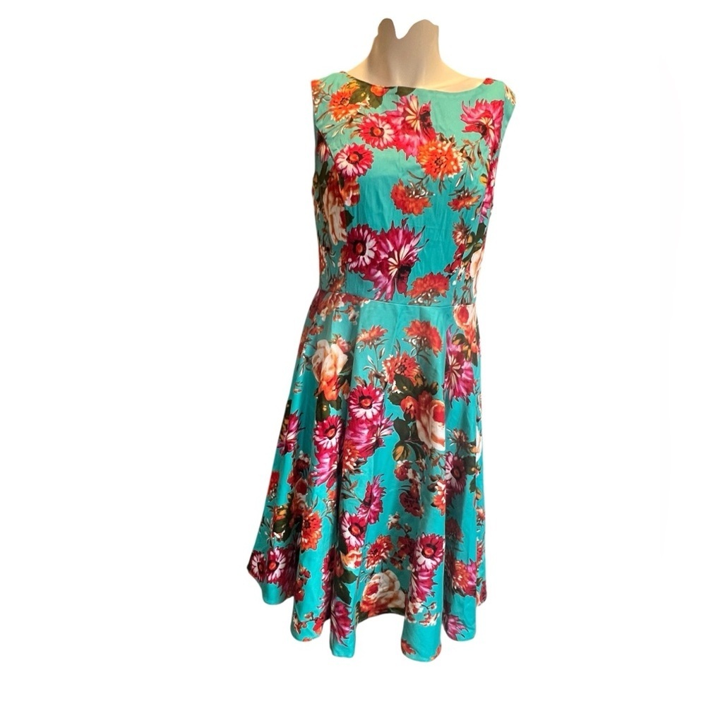Grace Karin Turquoise and Red Floral Midi Dress Size large nwt